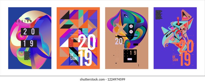 2019 New Abstract Poster Background Design Template. Vector Illustration and Typography Colorful Collage Cover and Page Layout Design Template in eps10. 