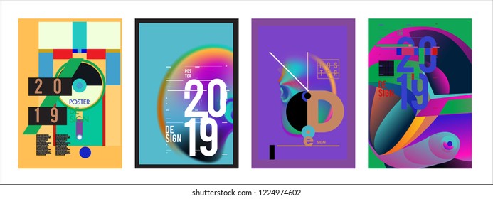 2019 New Abstract Poster Background Design Template. Vector Illustration and Typography Colorful Collage Cover and Page Layout Design Template in eps10. 