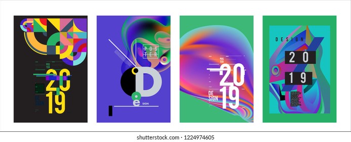 2019 New Abstract Poster Background Design Template. Vector Illustration and Typography Colorful Collage Cover and Page Layout Design Template in eps10. 