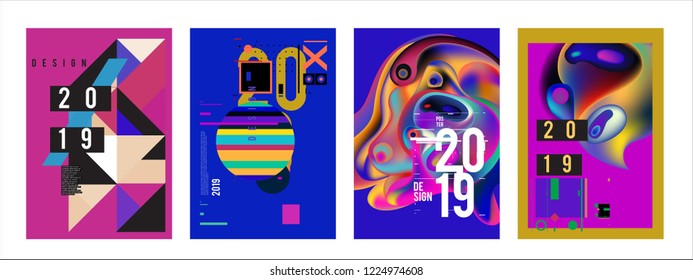 2019 New Abstract Poster Background Design Template. Vector Illustration and Typography Colorful Collage Cover and Page Layout Design Template in eps10. 