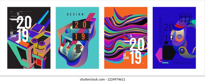 2019 New Abstract Poster Background Design Template. Vector Illustration and Typography Colorful Collage Cover and Page Layout Design Template in eps10. 