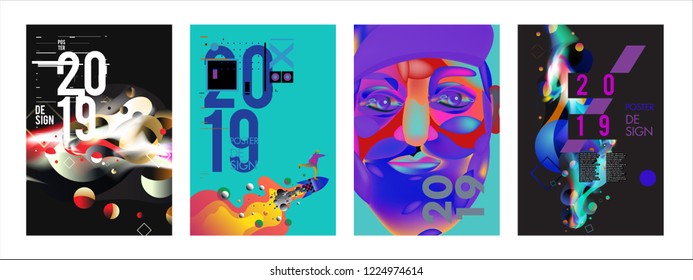 2019 New Abstract Poster Background Design Template. Vector Illustration and Typography Colorful Collage Cover and Page Layout Design Template in eps10. 