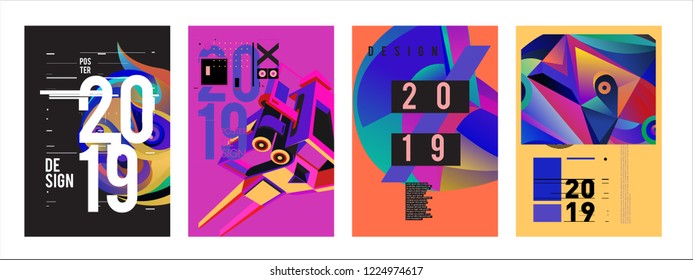 2019 New Abstract Poster Background Design Template. Vector Illustration and Typography Colorful Collage Cover and Page Layout Design Template in eps10. 