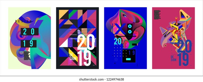 2019 New Abstract Poster Background Design Template. Vector Illustration and Typography Colorful Collage Cover and Page Layout Design Template in eps10. 