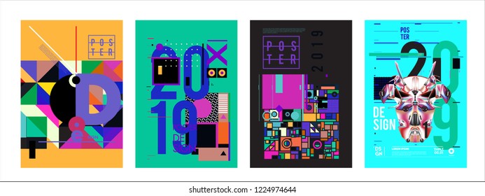 2019 New Abstract Poster Background Design Template. Vector Illustration and Typography Colorful Collage Cover and Page Layout Design Template in eps10. 
