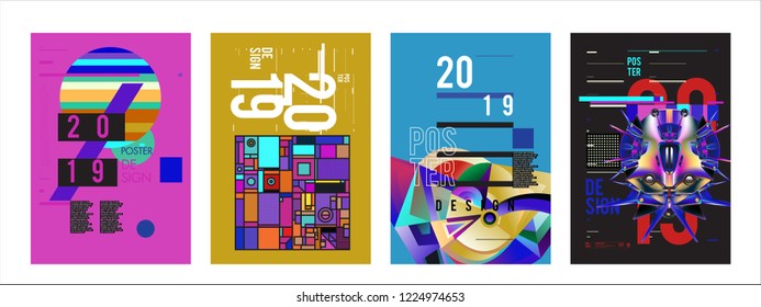 2019 New Abstract Poster Background Design Template. Vector Illustration and Typography Colorful Collage Cover and Page Layout Design Template in eps10. 