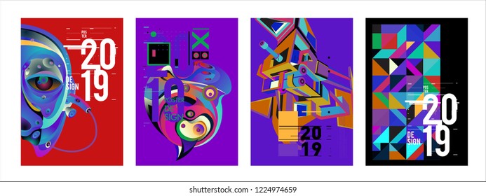 2019 New Abstract Poster Background Design Template. Vector Illustration and Typography Colorful Collage Cover and Page Layout Design Template in eps10. 