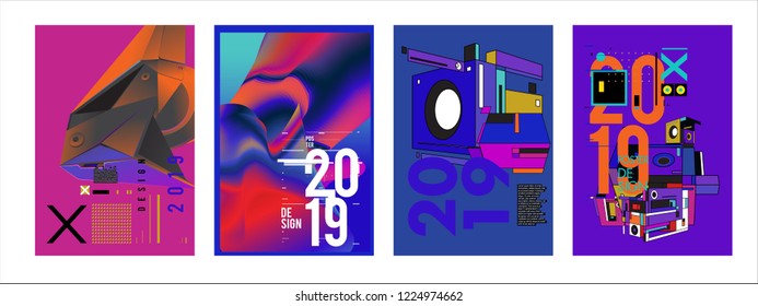 2019 New Abstract Poster Background Design Template. Vector Illustration and Typography Colorful Collage Cover and Page Layout Design Template in eps10. 