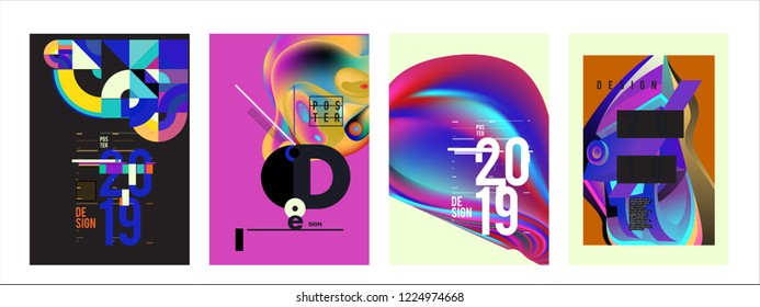 2019 New Abstract Poster Background Design Template. Vector Illustration and Typography Colorful Collage Cover and Page Layout Design Template in eps10. 
