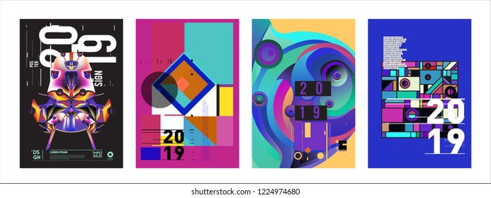 2019 New Abstract Poster Background Design Template. Vector Illustration and Typography Colorful Collage Cover and Page Layout Design Template in eps10. 