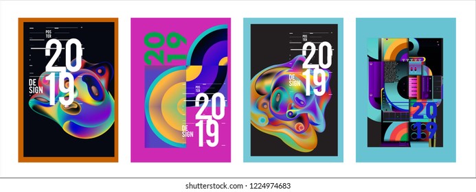 2019 New Abstract Poster Background Design Template. Vector Illustration and Typography Colorful Collage Cover and Page Layout Design Template in eps10. 