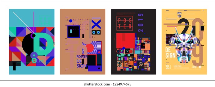 2019 New Abstract Poster Background Design Template. Vector Illustration and Typography Colorful Collage Cover and Page Layout Design Template in eps10. 