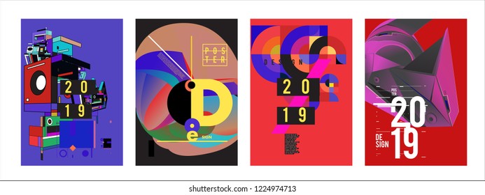 2019 New Abstract Poster Background Design Template. Vector Illustration and Typography Colorful Collage Cover and Page Layout Design Template in eps10. 