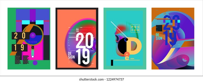 2019 New Abstract Poster Background Design Template. Vector Illustration and Typography Colorful Collage Cover and Page Layout Design Template in eps10. 