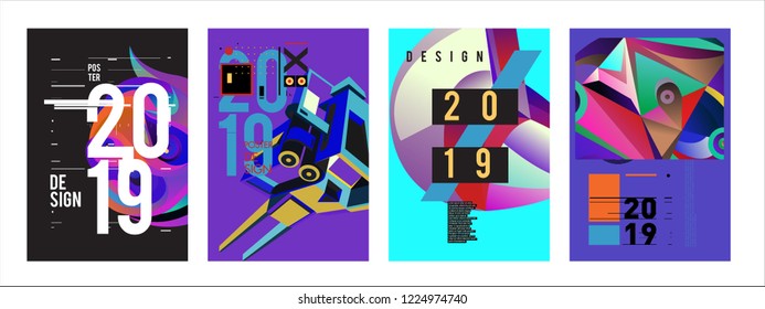 2019 New Abstract Poster Background Design Template. Vector Illustration and Typography Colorful Collage Cover and Page Layout Design Template in eps10. 