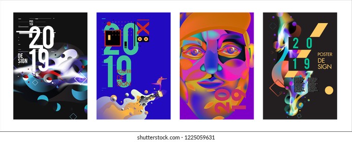 2019 New Abstract Poster Background Design Template. Vector Illustration and Typography Colorful Collage Cover and Page Layout Design Template in eps10. 