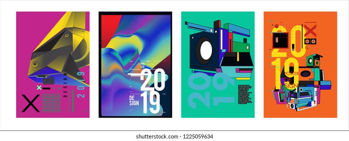 2019 New Abstract Poster Background Design Template. Vector Illustration and Typography Colorful Collage Cover and Page Layout Design Template in eps10. 