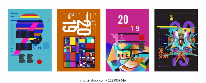 2019 New Abstract Poster Background Design Template. Vector Illustration and Typography Colorful Collage Cover and Page Layout Design Template in eps10. 