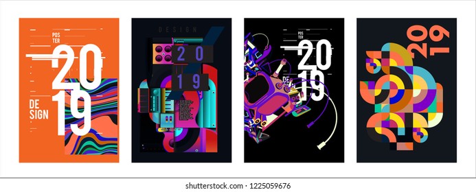 2019 New Abstract Poster Background Design Template. Vector Illustration and Typography Colorful Collage Cover and Page Layout Design Template in eps10. 