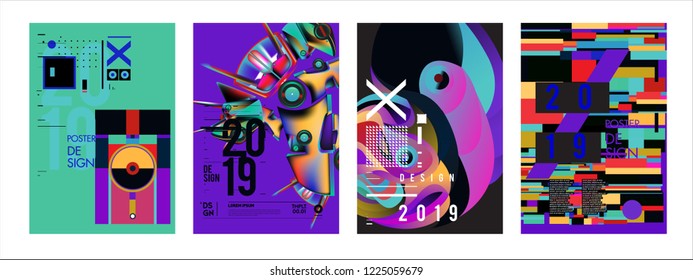 2019 Nueva Plantilla Abstractas de diseño de fondo de póster. Ilustración vectorial y tipografía Colorida cubierta de collage y diseño de página Plantilla en eps10. 