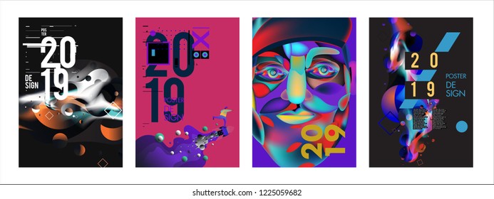 2019 New Abstract Poster Background Design Template. Vector Illustration and Typography Colorful Collage Cover and Page Layout Design Template in eps10. 