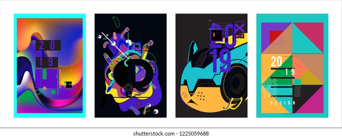 2019 New Abstract Poster Background Design Template. Vector Illustration and Typography Colorful Collage Cover and Page Layout Design Template in eps10. 