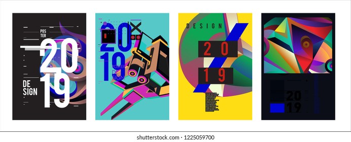 2019 New Abstract Poster Background Design Template. Vector Illustration and Typography Colorful Collage Cover and Page Layout Design Template in eps10. 