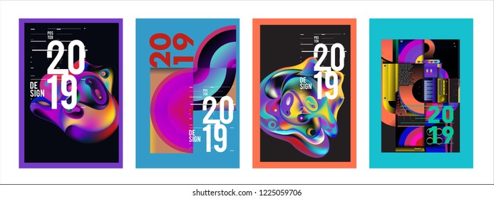 2019 New Abstract Poster Background Design Template. Vector Illustration and Typography Colorful Collage Cover and Page Layout Design Template in eps10. 