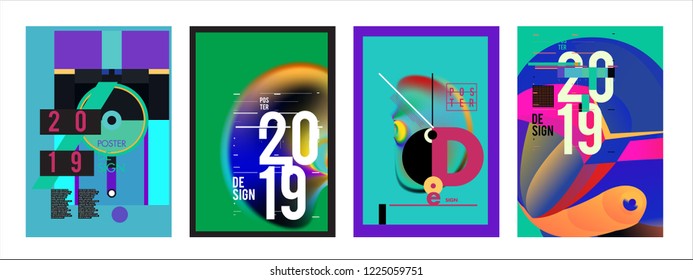 2019 New Abstract Poster Background Design Template. Vector Illustration and Typography Colorful Collage Cover and Page Layout Design Template in eps10. 