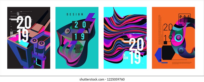 2019 New Abstract Poster Background Design Template. Vector Illustration and Typography Colorful Collage Cover and Page Layout Design Template in eps10. 