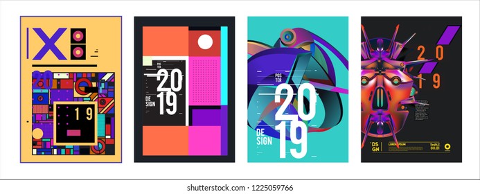 2019 New Abstract Poster Background Design Template. Vector Illustration and Typography Colorful Collage Cover and Page Layout Design Template in eps10. 