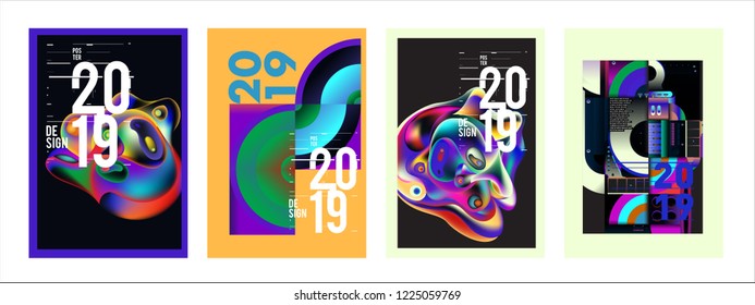 2019 New Abstract Poster Background Design Template. Vector Illustration and Typography Colorful Collage Cover and Page Layout Design Template in eps10. 