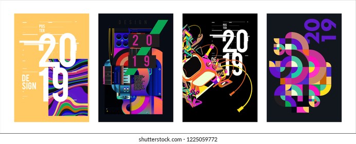 2019 New Abstract Poster Background Design Template. Vector Illustration and Typography Colorful Collage Cover and Page Layout Design Template in eps10. 