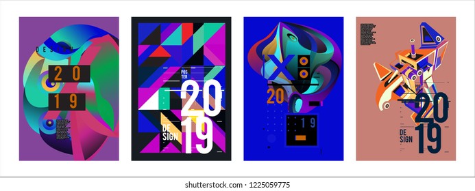 2019 New Abstract Poster Background Design Template. Vector Illustration and Typography Colorful Collage Cover and Page Layout Design Template in eps10. 