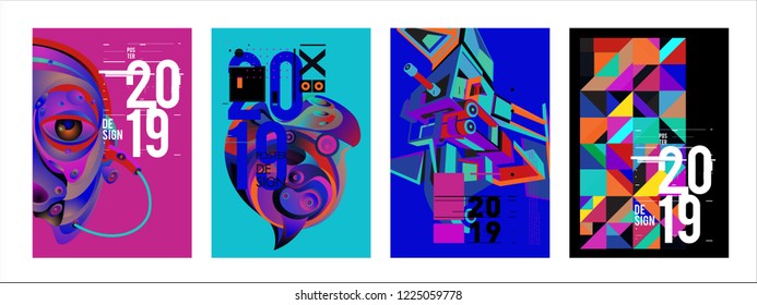 2019 New Abstract Poster Background Design Template. Vector Illustration and Typography Colorful Collage Cover and Page Layout Design Template in eps10. 