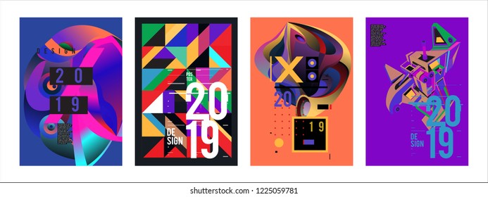 2019 New Abstract Poster Background Design Template. Vector Illustration and Typography Colorful Collage Cover and Page Layout Design Template in eps10. 