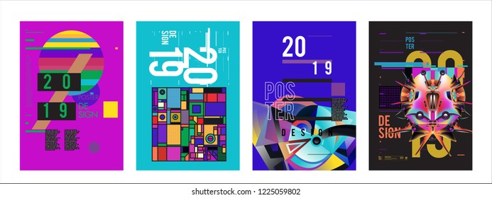 2019 New Abstract Poster Background Design Template. Vector Illustration and Typography Colorful Collage Cover and Page Layout Design Template in eps10. 
