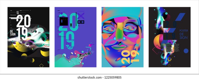 2019 New Abstract Poster Background Design Template. Vector Illustration and Typography Colorful Collage Cover and Page Layout Design Template in eps10. 