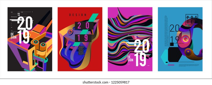 2019 New Abstract Poster Background Design Template. Vector Illustration and Typography Colorful Collage Cover and Page Layout Design Template in eps10. 