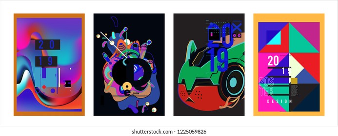 2019 New Abstract Poster Background Design Template. Vector Illustration and Typography Colorful Collage Cover and Page Layout Design Template in eps10. 