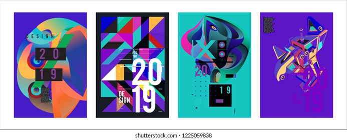 2019 New Abstract Poster Background Design Template. Vector Illustration and Typography Colorful Collage Cover and Page Layout Design Template in eps10. 