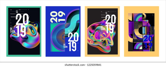 2019 New Abstract Poster Background Design Template. Vector Illustration and Typography Colorful Collage Cover and Page Layout Design Template in eps10. 