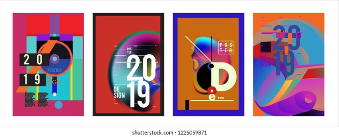 2019 New Abstract Poster Background Design Template. Vector Illustration and Typography Colorful Collage Cover and Page Layout Design Template in eps10. 