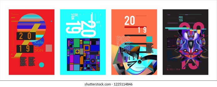 2019 New Abstract Poster Background Design Template. Vector Illustration and Typography Colorful Collage Cover and Page Layout Design Template in eps10. 