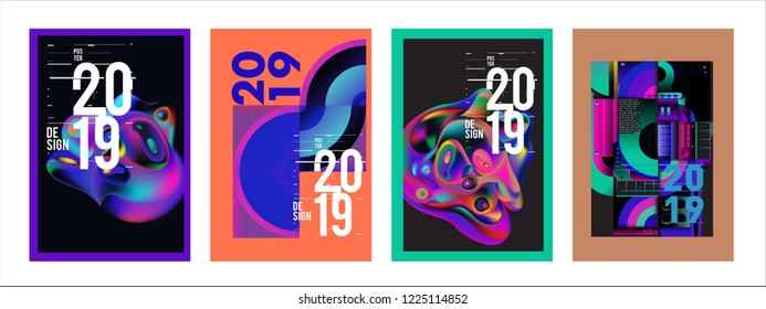 2019 New Abstract Poster Background Design Template. Vector Illustration and Typography Colorful Collage Cover and Page Layout Design Template in eps10. 
