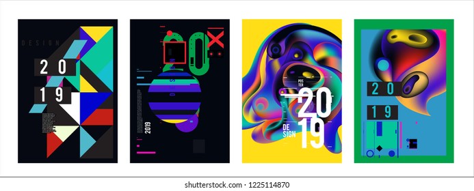 2019 New Abstract Poster Background Design Template. Vector Illustration and Typography Colorful Collage Cover and Page Layout Design Template in eps10. 