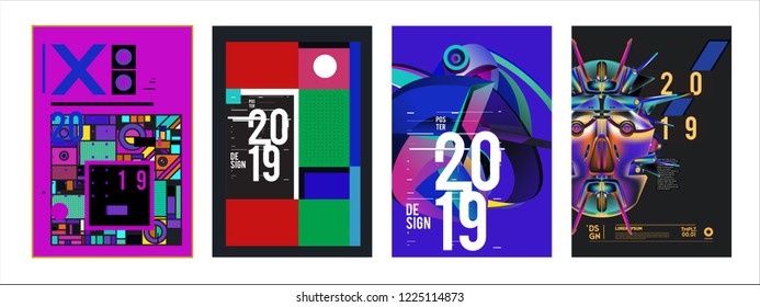 2019 New Abstract Poster Background Design Template. Vector Illustration and Typography Colorful Collage Cover and Page Layout Design Template in eps10. 
