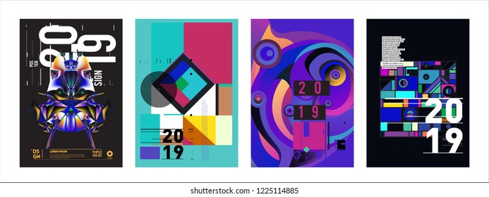 2019 New Abstract Poster Background Design Template. Vector Illustration and Typography Colorful Collage Cover and Page Layout Design Template in eps10. 