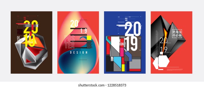 2019 New Abstract Poster Background Design Template. Vector Illustration and Typography Colorful Collage Cover and Page Layout Design Template in eps10. 