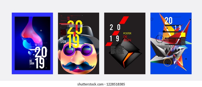 2019 New Abstract Poster Background Design Template. Vector Illustration and Typography Colorful Collage Cover and Page Layout Design Template in eps10. 